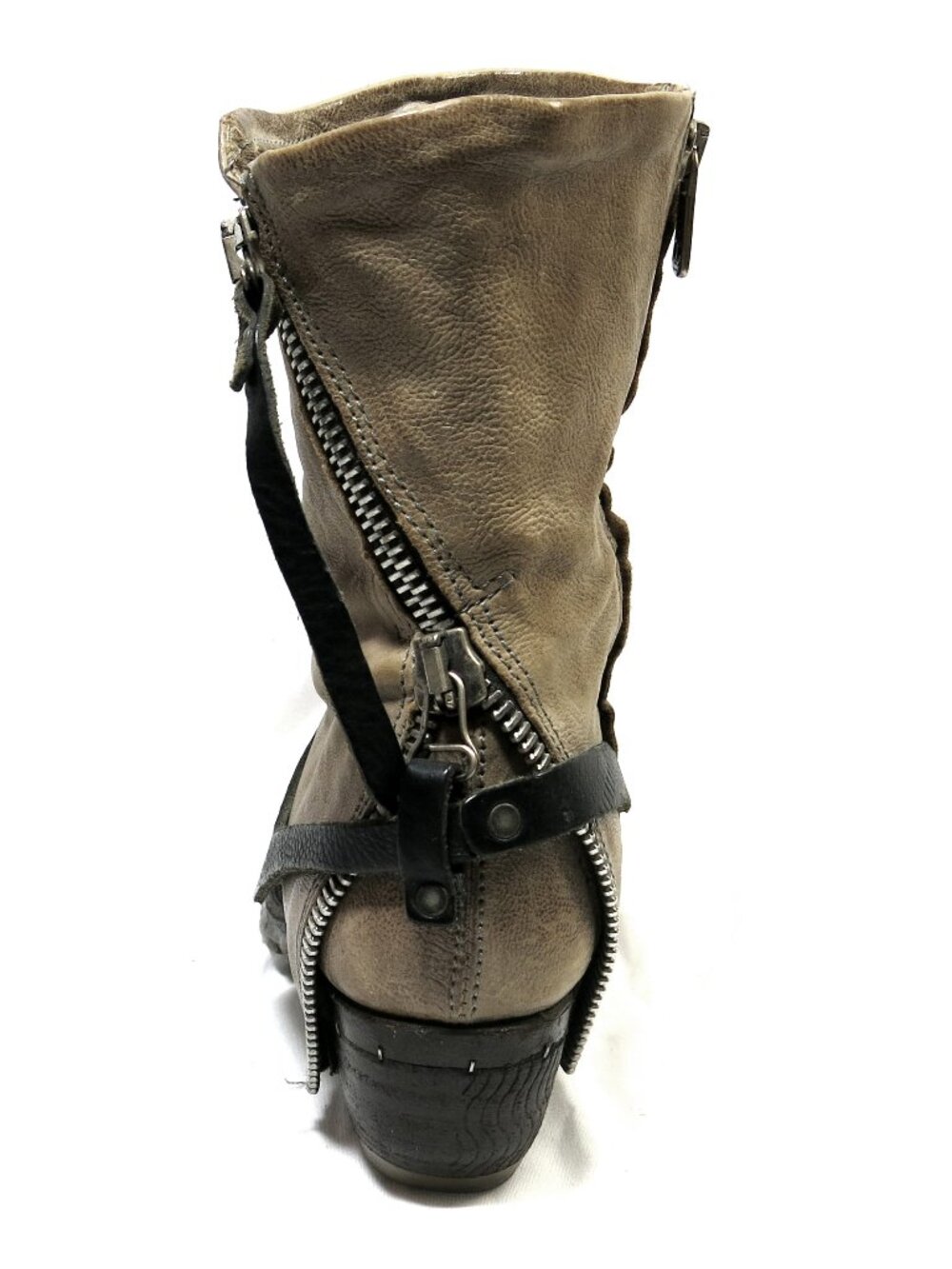 A.S. 98 Beige Double Zippered Boots, EU 38, US 8,Rare, Biker-Boho Strapped Boots - Picture 6 of 16